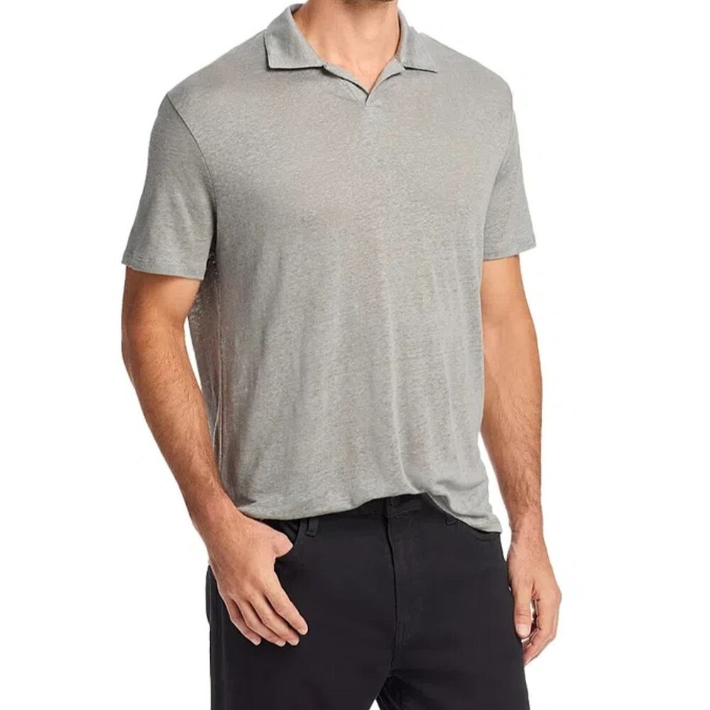 PAIGE Shirt Mens Large Grey Pullover Polo Short Sleeve 100% Linen SHELTON $149